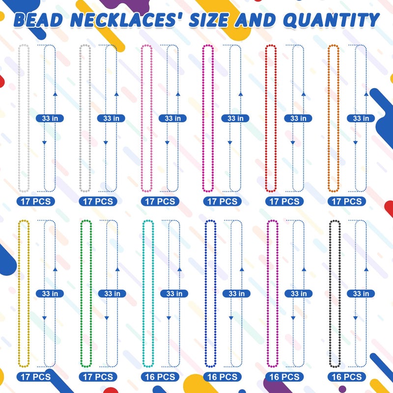 Huskein 200PCS Mardi Gras Beads, 33" Bead Necklace, Colorful Mardi Gras Accessories, Women Men Party Beads Parade Throws Bulk for Christmas Pirate Baby Shower Carnival Birthday Party Supplies Decor - Image 3