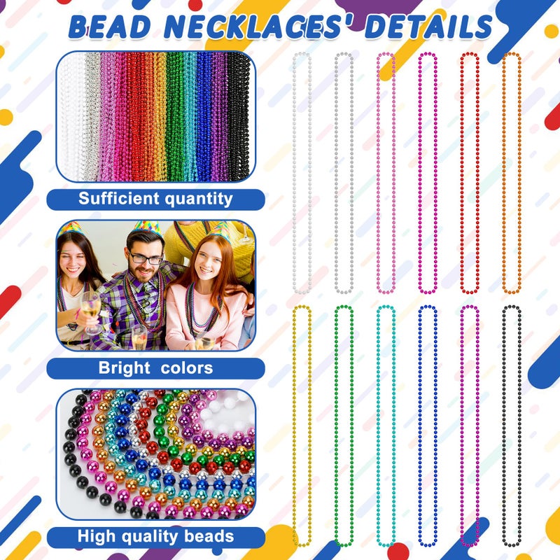 Huskein 200PCS Mardi Gras Beads, 33" Bead Necklace, Colorful Mardi Gras Accessories, Women Men Party Beads Parade Throws Bulk for Christmas Pirate Baby Shower Carnival Birthday Party Supplies Decor - Image 2