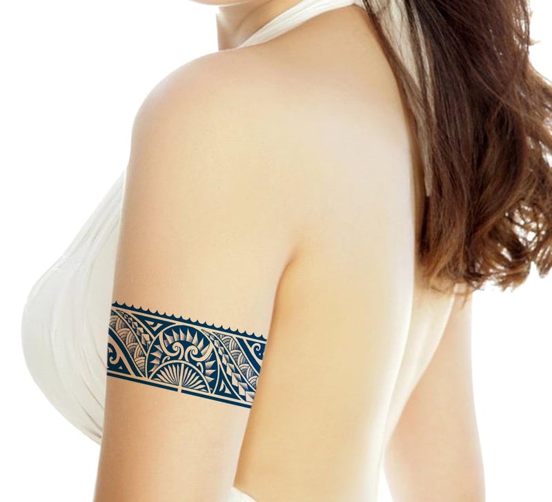 Semipermanent Temporary Tattoo Stickers 2025 days Lifespan For Men Women Boys Girls Waterproof 3D Realistic Arm Band Hand Compass Tatto Sticker Blue Coloured Temp Watertransfer Size24X63cm Size24X63cm GZBH01 - Image 3
