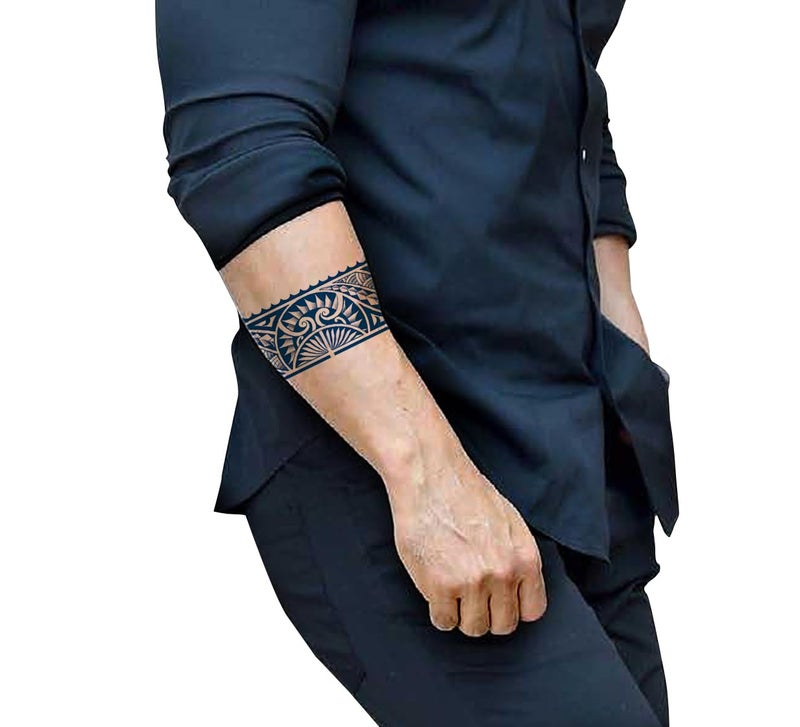 Semipermanent Temporary Tattoo Stickers 2025 days Lifespan For Men Women Boys Girls Waterproof 3D Realistic Arm Band Hand Compass Tatto Sticker Blue Coloured Temp Watertransfer Size24X63cm Size24X63cm GZBH01 - Image 2