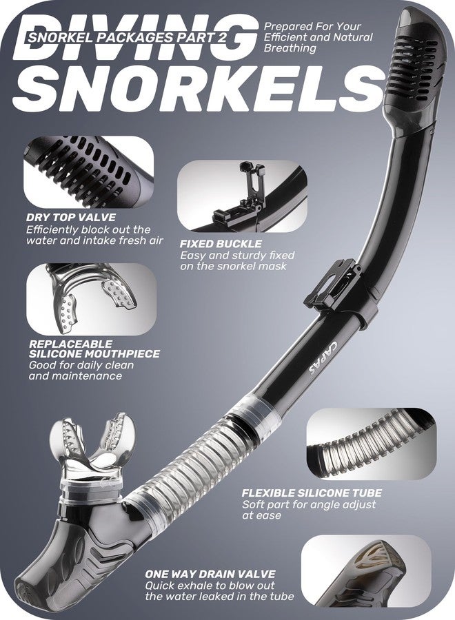 CAPAS Snorkel Mask Fins Set, Travel Size Snorkeling Gear for Adults with Short Fins, Scuba Diving Mask and Dry Top Snorkel (Black Grey, S/M (US Men 6-8.5 / Women 7-9.5)) - Image 4