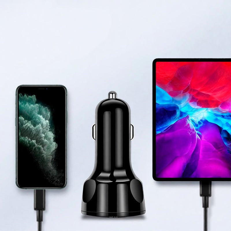 شاحن سيارات صغير 12-32V أبيض 4 في 1 شحن سريع 7 أمبير/35 واط - محول شاحن سيارات بنسبة تحويل عالية لهواتف السيارات وأجهزة اللوحيات وأجهzeichnet التسجيل أثناء القيادة - Image 5