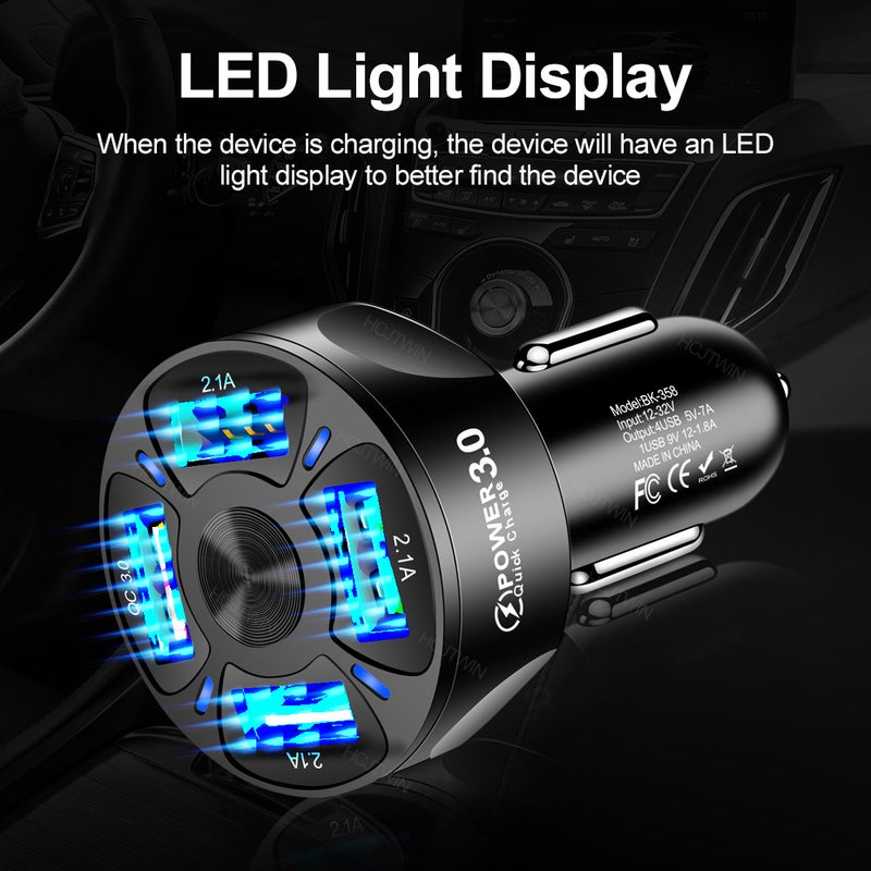 شاحن سيارات صغير 12-32V أبيض 4 في 1 شحن سريع 7 أمبير/35 واط - محول شاحن سيارات بنسبة تحويل عالية لهواتف السيارات وأجهزة اللوحيات وأجهzeichnet التسجيل أثناء القيادة - Image 2