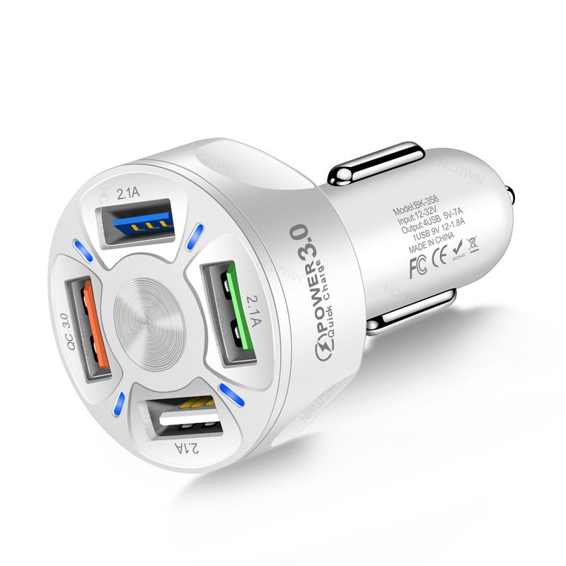 شاحن سيارات صغير 12-32V أبيض 4 في 1 شحن سريع 7 أمبير/35 واط - محول شاحن سيارات بنسبة تحويل عالية لهواتف السيارات وأجهزة اللوحيات وأجهzeichnet التسجيل أثناء القيادة - Image 1