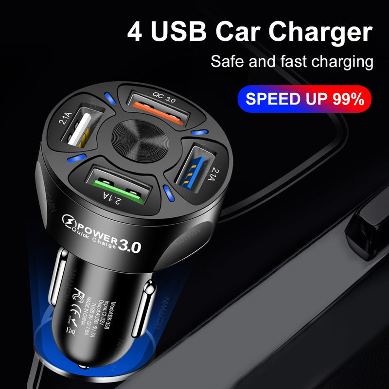 شاحن سيارات صغير 12-32V أبيض 4 في 1 شحن سريع 7 أمبير/35 واط - محول شاحن سيارات بنسبة تحويل عالية لهواتف السيارات وأجهزة اللوحيات وأجهzeichnet التسجيل أثناء القيادة - Image 3