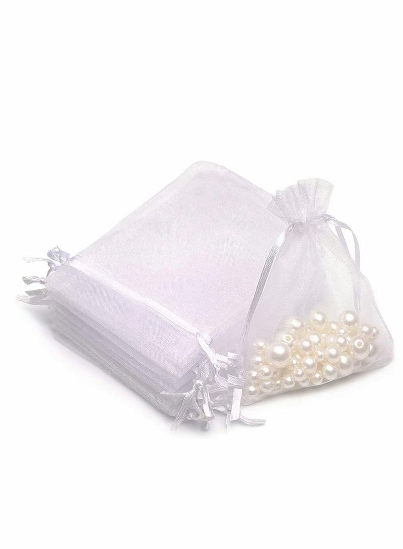 Sheer Organza Bags 100 Pcs Favor Silk Candy Bags, White Jewellery Small for Gift Sugar Coins Seeds Storage Wedding Pouch Bags(7 x 9 cm) - Image 1