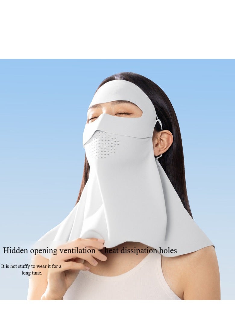 Generic Neck protector, full-face sun mask, parasol, ice silk veil, mesh breathable UV protection mask, adjustable ear hooks, balaclava for summer outdoor activities - light grey - Image 4