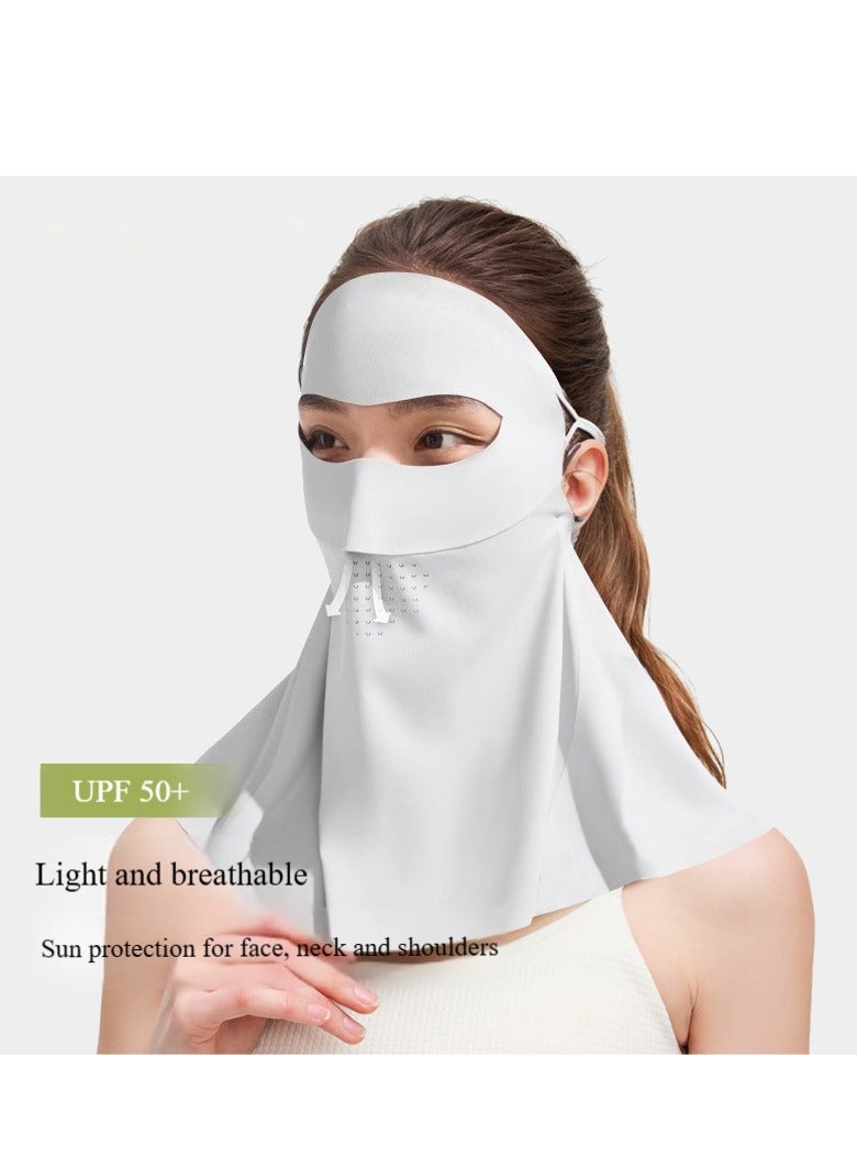 Generic Neck protector, full-face sun mask, parasol, ice silk veil, mesh breathable UV protection mask, adjustable ear hooks, balaclava for summer outdoor activities - light grey - Image 3
