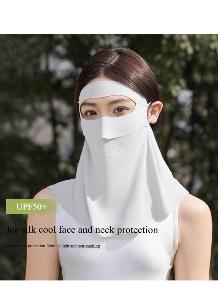 Generic Neck protector, full-face sun mask, parasol, ice silk veil, mesh breathable UV protection mask, adjustable ear hooks, balaclava for summer outdoor activities - light grey - Image 2