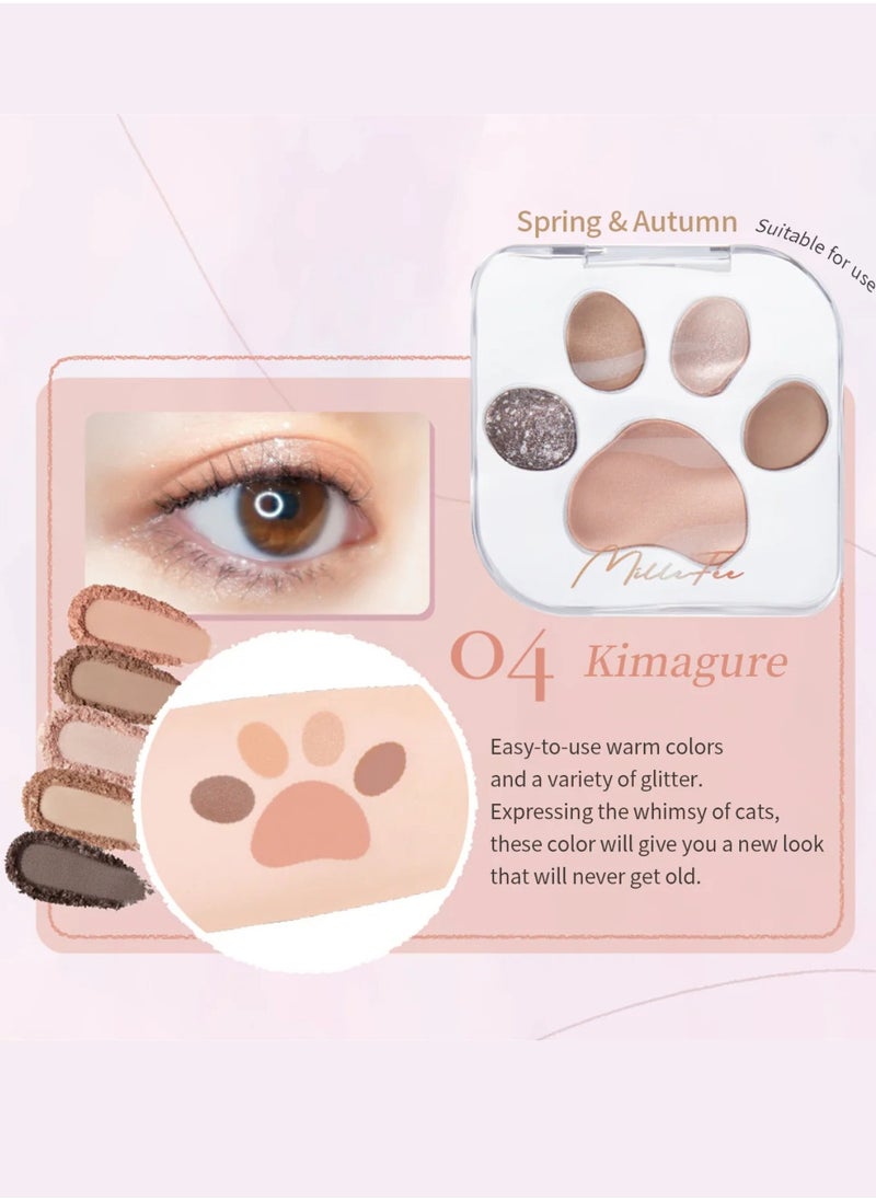 MilleFee - Adorable Meow Paws Eyeshadow Palette 5 Shades All-in-one Glitter Makeup Palette 04 Kimagure - Image 1