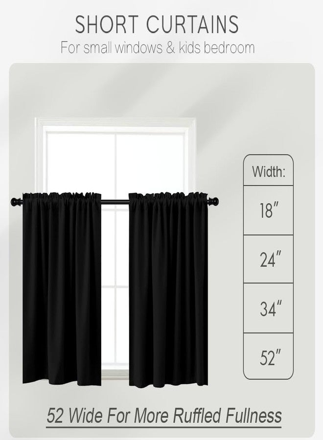 KOUFALL Small Window Curtains for Basement & Front Door Window, 20 Inch Blackout Mini Half Curtains for Windows Kitchen Back Door, 24w x 20l, Black - Image 2