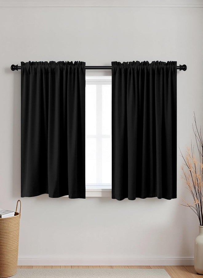 KOUFALL Small Window Curtains for Basement & Front Door Window, 20 Inch Blackout Mini Half Curtains for Windows Kitchen Back Door, 24w x 20l, Black - Image 1