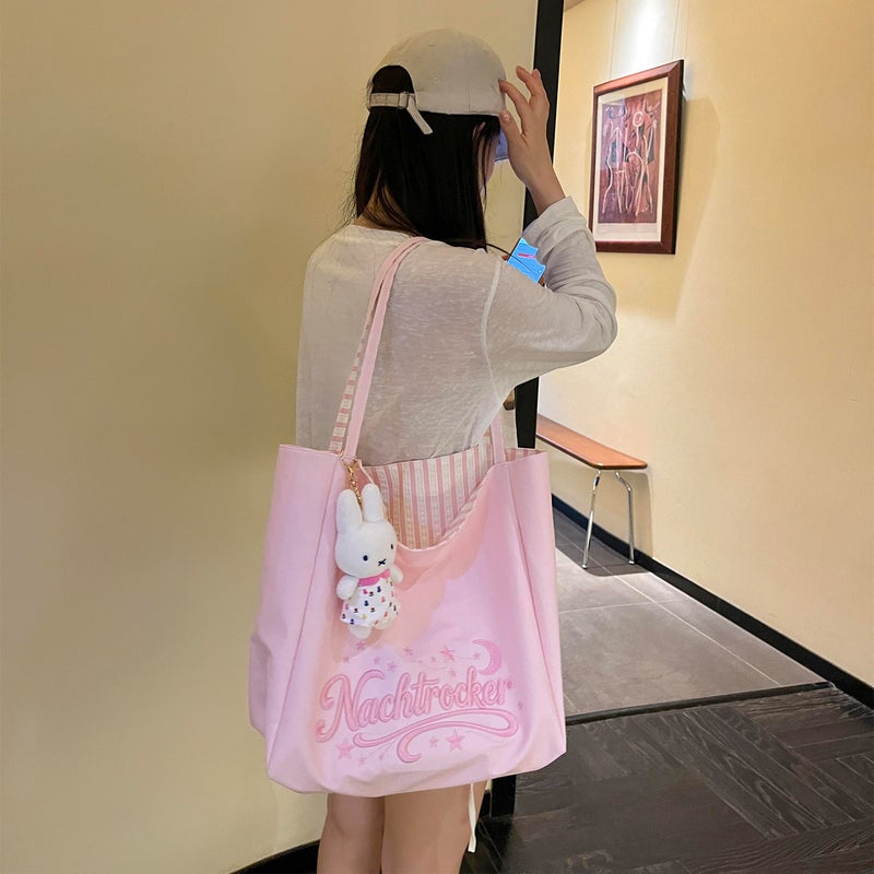 Korean Striped Double-Sided Canvas Tote Bag - Image 3