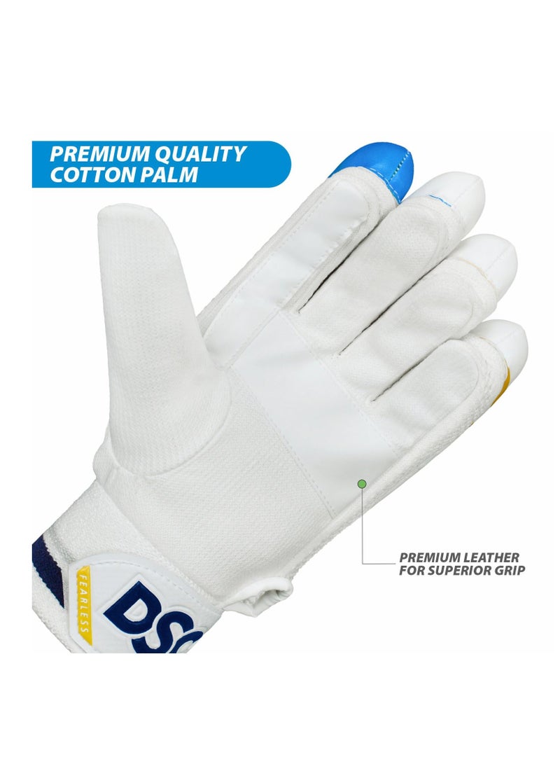 DSC Condor Ruffle Cricket Batting Gloves | Left Hand | Material: Leather | Grade A  Premium Leather Palms | Pre-Curved Cotton Filled Finger | Sweat Absorbing Wrist Grip | Pittard Gripster - Image 4