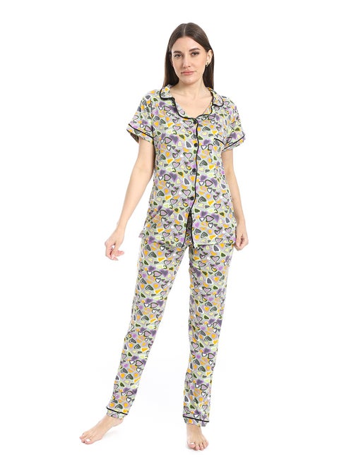 Women's two-piece pajamas with front buttons