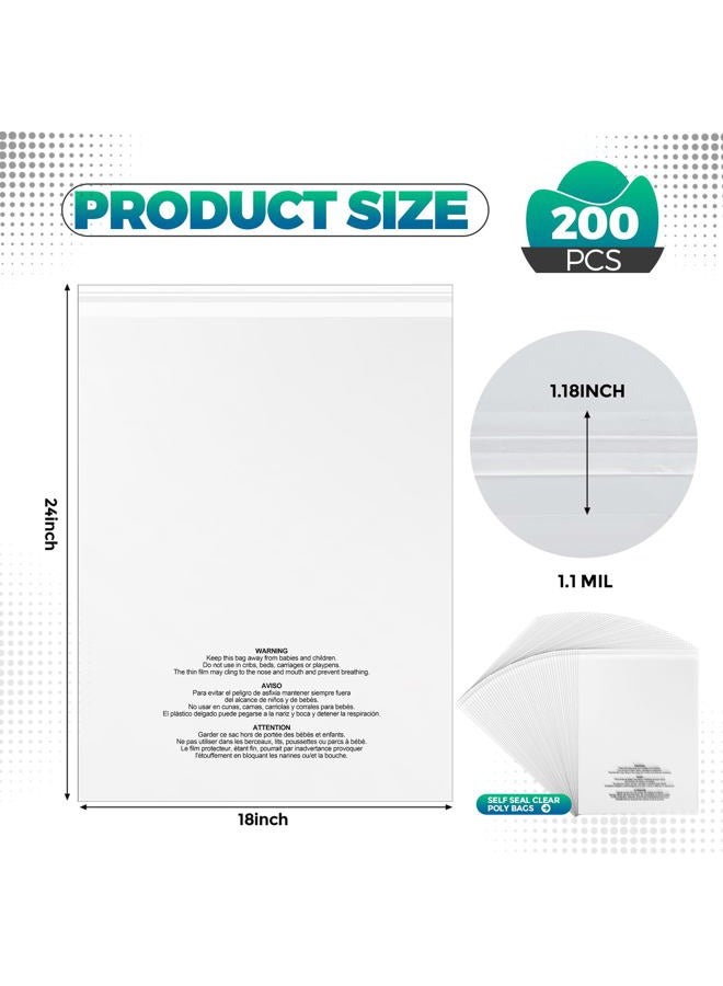 Tosstuki 200 Count 18" x 24" Self Seal Clear Poly Bags with Suffocation Warning Plastic Self Seal Clear Poly Bags Resealable Adhesive for Packaging Bedding Clothing T-shirts - Image 2