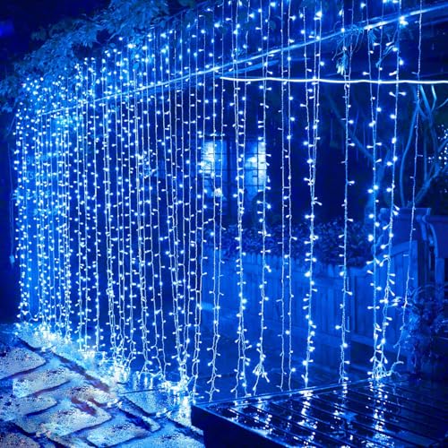 Litehom 8-Mode 180-LED 3 m Curtain Fairy Light – Festive Diwali, Navratri, Christmas & Wedding Home Décor (Indoor/Outdoor) (Blue Curtain Light) - Image 1