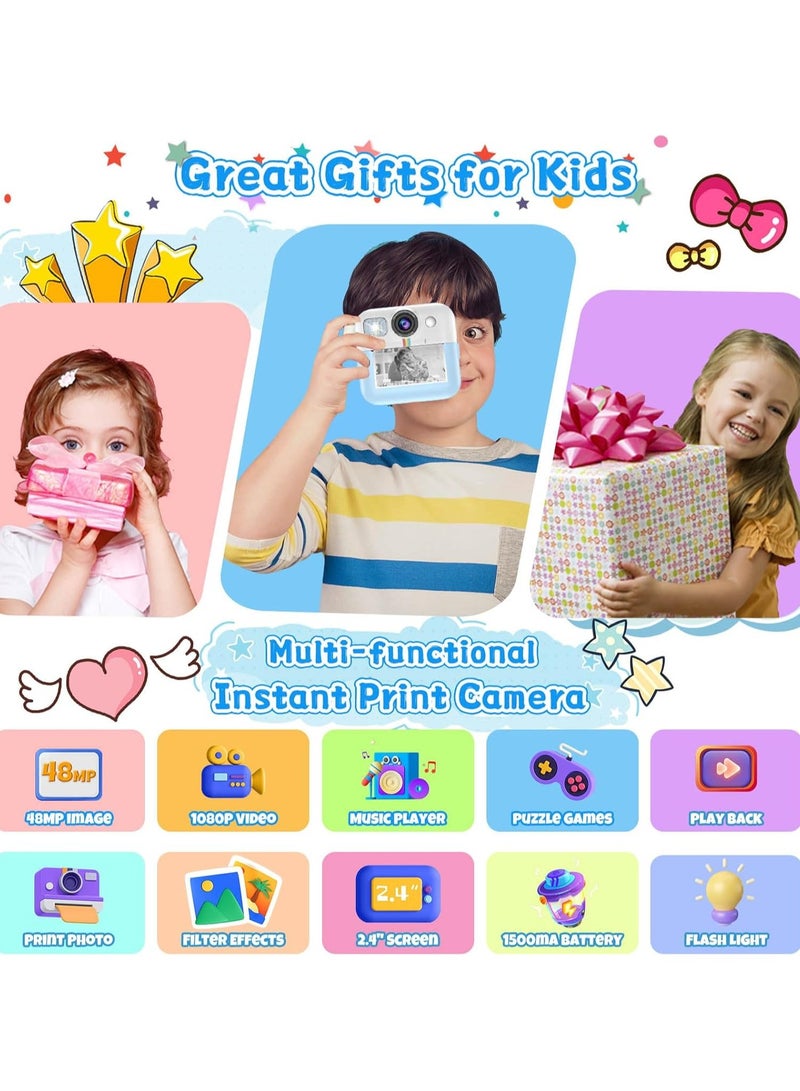 Generic Kids Printing Camera , 1080P Instant Camera, 2.4 Inch Screen Children Digital Camera with 32GB Card, Toddler Camera Portable Toys for 3 4 5 6 7 8 9 10 Year Old Kids  - Image 2