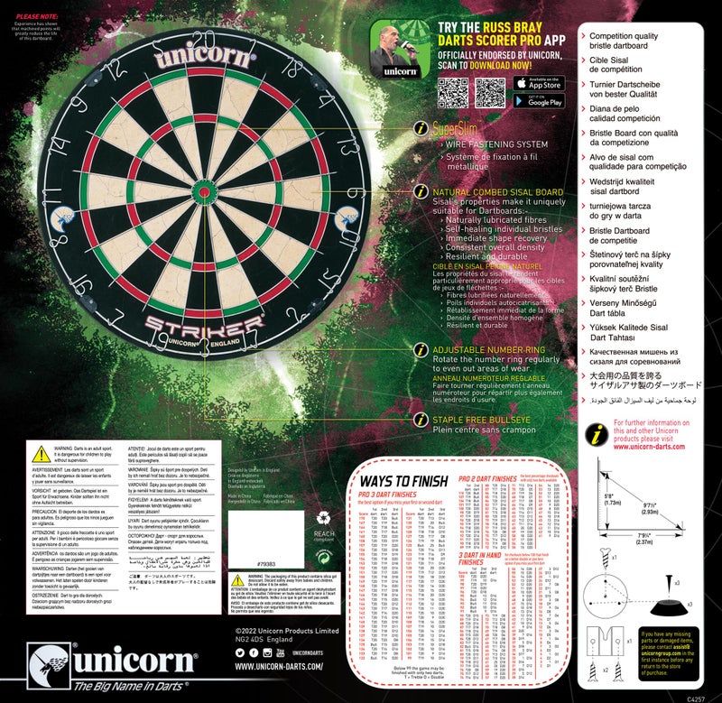 Unicorn Striker Tournament Size - Competition-Quality Bristle Dartboard - Rotatable Metal Number Ring - Superslim Wire Fasteners to Reduce Bounce Outs - Image 4