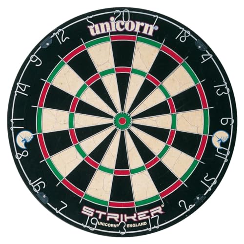 Unicorn Striker Tournament Size - Competition-Quality Bristle Dartboard - Rotatable Metal Number Ring - Superslim Wire Fasteners to Reduce Bounce Outs - Image 1