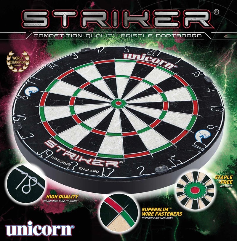 Unicorn Striker Tournament Size - Competition-Quality Bristle Dartboard - Rotatable Metal Number Ring - Superslim Wire Fasteners to Reduce Bounce Outs - Image 3
