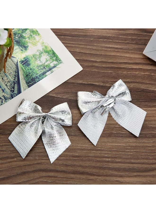 12-Piece Glitter Bow Tie Christmas Tree Party Decorations Silver 20.00 x 1.00 10.00cm - Image 3