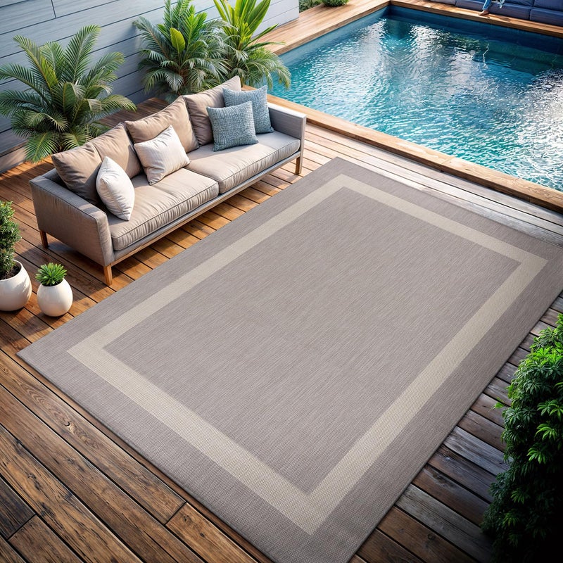 CAMILSON Outdoor Rug 6x9,Modern Outside Rugs for Patios Porches Waterproof Durable Washable Non-Shedding, Easy-to-Clean Indoor Outdoor Area Carpet (6 x 9, Bordered - Gray/White) - Image 4