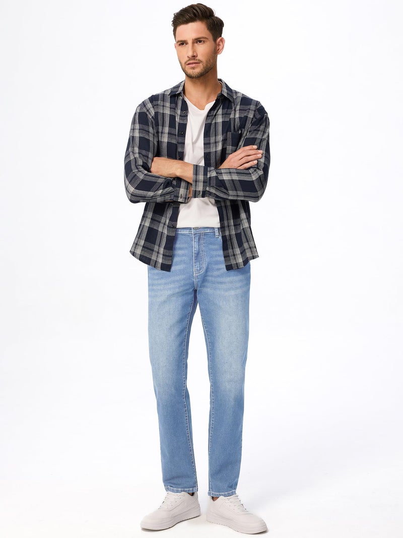 JMIERR Men's Straight Fit Cut Jeans Stretch Jean Casual Denim Comfort and Flexible Straight Leg Pants with 5 Pockets, XL, Beau Blue - Image 3