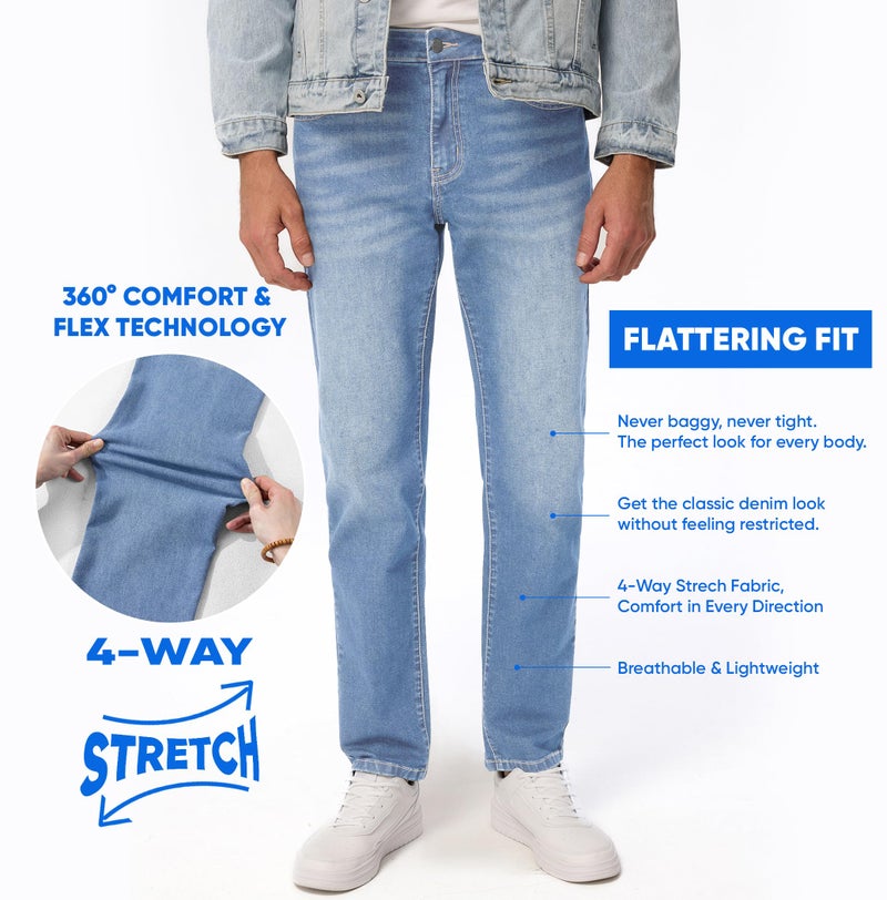 JMIERR Men's Straight Fit Cut Jeans Stretch Jean Casual Denim Comfort and Flexible Straight Leg Pants with 5 Pockets, XL, Beau Blue - Image 4