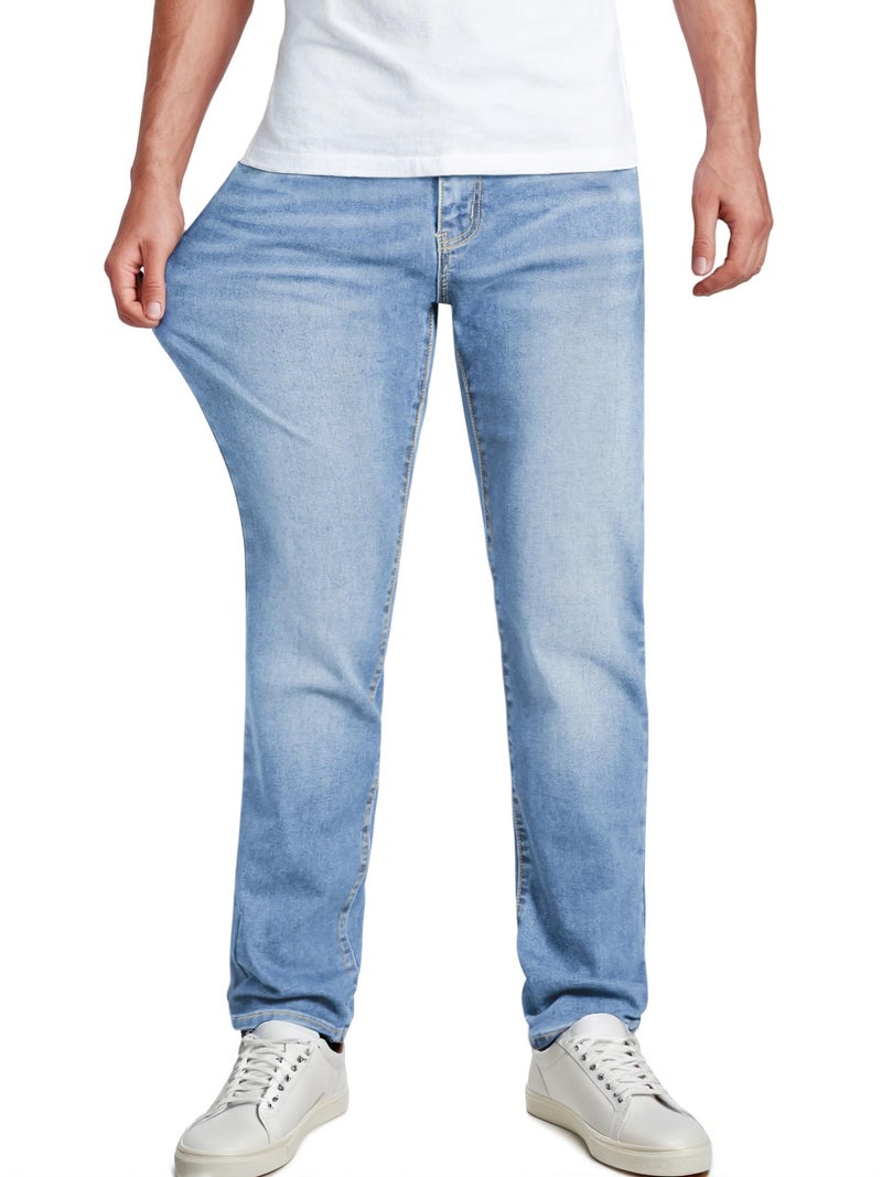 JMIERR Men's Straight Fit Cut Jeans Stretch Jean Casual Denim Comfort and Flexible Straight Leg Pants with 5 Pockets, XL, Beau Blue - Image 1