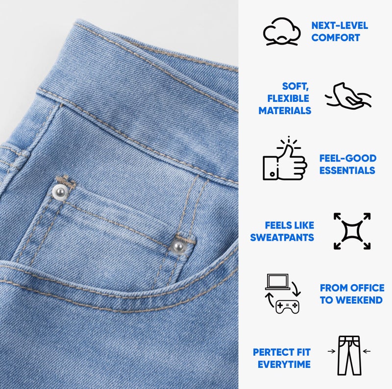 JMIERR Men's Straight Fit Cut Jeans Stretch Jean Casual Denim Comfort and Flexible Straight Leg Pants with 5 Pockets, XL, Beau Blue - Image 5