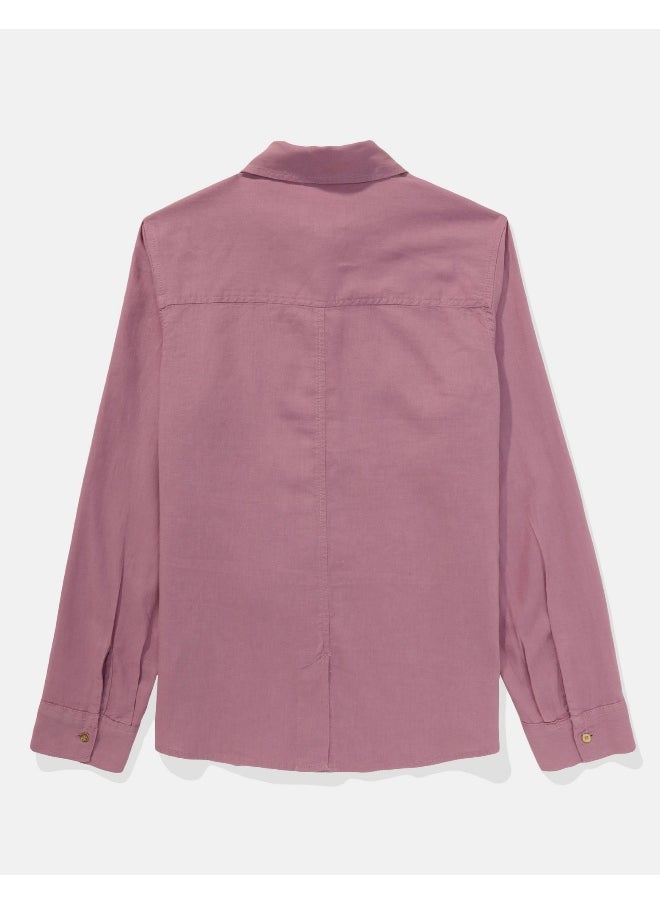 American Eagle AE Weekend Vibes Long-Sleeve Button-Up Shirt  - Image 4