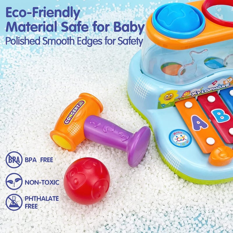 HOLA Hammering Pounding Ball Pound and Tap Bench With Xylophone - Musical Developmental Educational Toddler Toy for 1-3 Year Old Baby Boys and Girls, 18-24 Months - Image 4