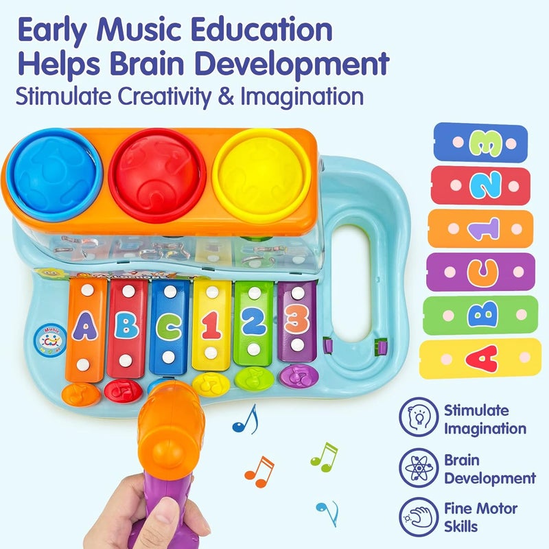 HOLA Hammering Pounding Ball Pound and Tap Bench With Xylophone - Musical Developmental Educational Toddler Toy for 1-3 Year Old Baby Boys and Girls, 18-24 Months - Image 3