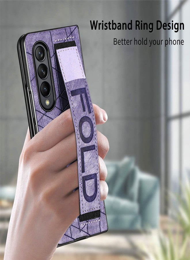 أوميو جراب جلدي من Omio لهاتف Galaxy Z Fold 4 مع حامل قلم S Pen وحزام، غطاء خلفي جلدي مع حزام للمعصم، جراب صلب مقاوم للصدمات من البولي كربونات مع مسكة مريحة للأصابع، مناسب للرجال والنساء والفتيات، لون بنفسجي - Image 4