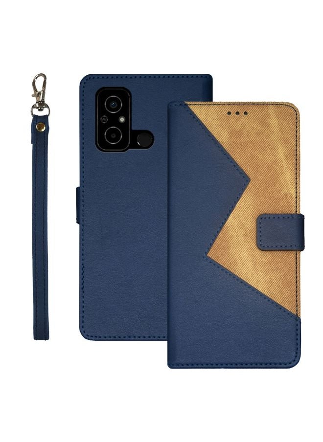 HuHa Case Cover For Xiaomi Poco C55/Redmi 12C/Redmi 11A idewei Two-color Splicing Leather Phone Case Blue 