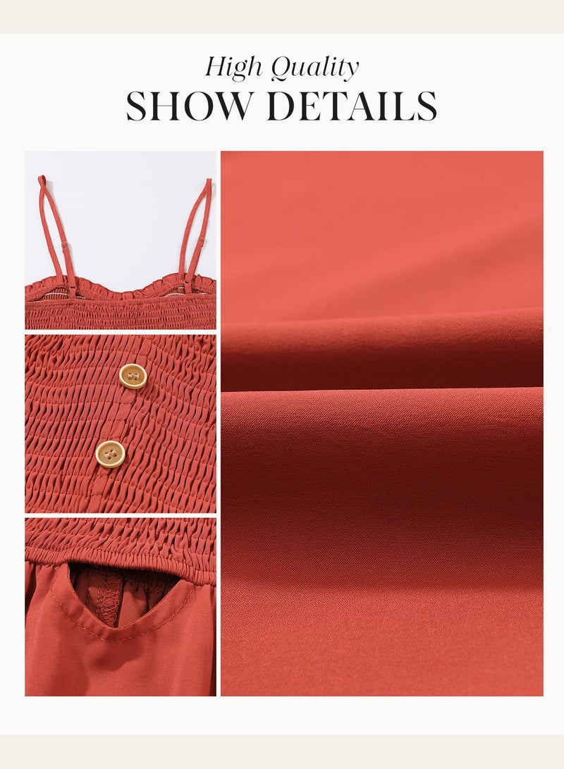 Dokotoo Maxi Dresses for Women 2025 Summer Sleeveless Button Spaghetti Strap Smocked Empire Waist A-Line Casual Sexy Resort Wear Beach Party Cover Up Holiday Dresses Long Sun Dress Orange X-Large - Image 3