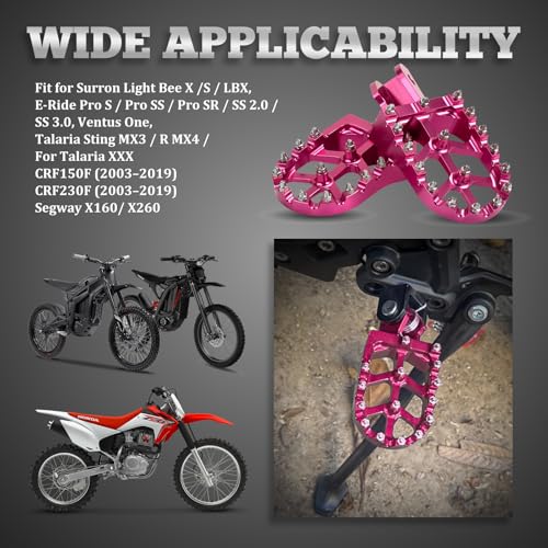 XINGWU Dirt Bike Foot Pegs for Surron Light Bee X/S E-Ride Pro SS/SR/S Talaria MX3 MX4 Talaria XXX Segway X160/X260 CRF150F 230F 250F Electric Dirt Bike Foot Peg Rests (Pink) - Image 2