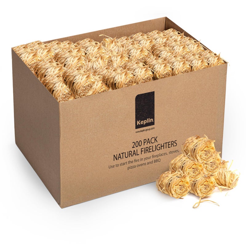 KEPLIN Natural Firelighters - 200 Pack | Eco Friendly Wood Firelighters | Quick Wood Wax Flame Fire Starters | Safe to Use | Ideal for Stoves, Open Fires, BBQ's & Pizza Ovens - Image 1