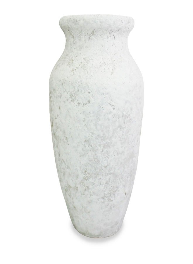roro Handmade 7.5 Inch Rustic Farmhouse White Textured Ceramic Prunus Vase - Classic Decorative Flower Vase for Home, Office, or Shelf Centerpiece - Image 1