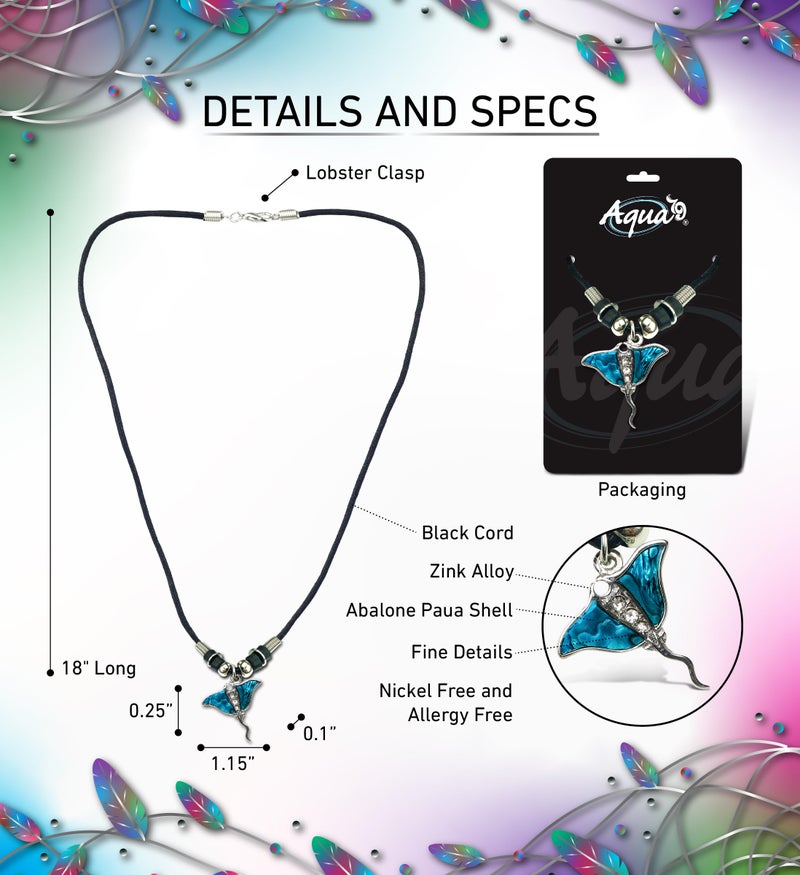 Puzzled Blue and Silver Manta Ray Necklace - Elegant Jewelry with Genuine New Zealand Paua Shell Pendant, Ocean Themed Unisex - 18 Inches Long - Image 2