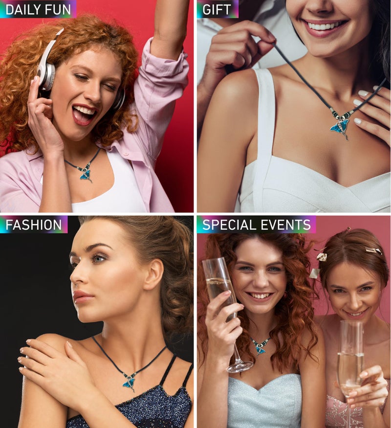 Puzzled Blue and Silver Manta Ray Necklace - Elegant Jewelry with Genuine New Zealand Paua Shell Pendant, Ocean Themed Unisex - 18 Inches Long - Image 3