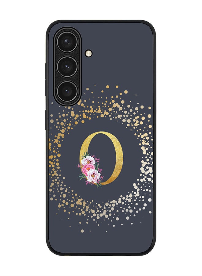 Stylizedd Rugged Black edge case for Samsung Galaxy S24 FE, Slim fit Case Flexible Cover - Custom Monogram Initial Letter Floral Pattern Alphabet - O (Grey ) - Image 1