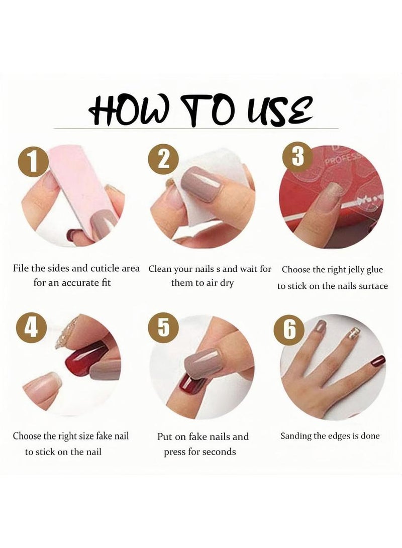 KHAJUL Press on Nails Short Almond Fake Nails Nude Gradient Nails Press Ons Glossy Natural False Nails Stick Glue on Nail for Women 24Pcs - Image 5
