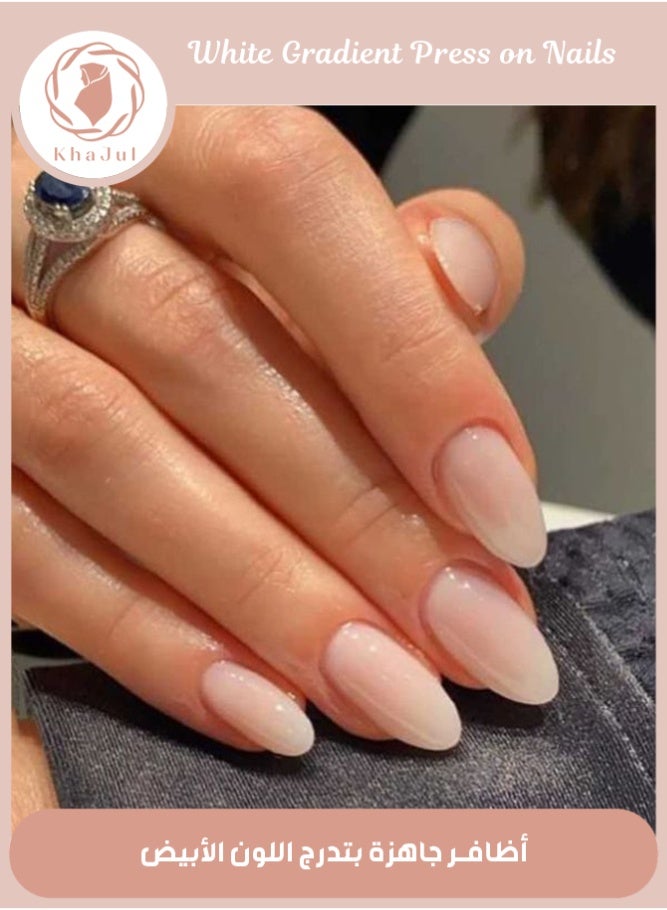 KHAJUL Press on Nails Short Almond Fake Nails Nude Gradient Nails Press Ons Glossy Natural False Nails Stick Glue on Nail for Women 24Pcs - Image 1