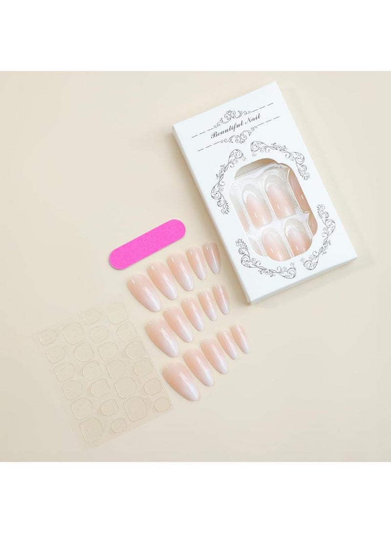 KHAJUL Press on Nails Short Almond Fake Nails Nude Gradient Nails Press Ons Glossy Natural False Nails Stick Glue on Nail for Women 24Pcs - Image 4