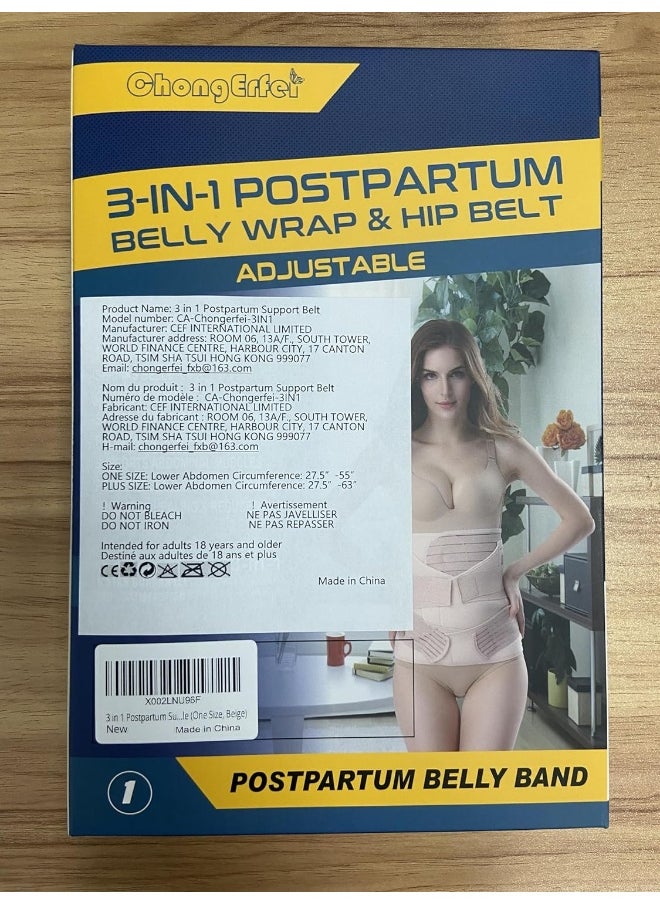 Chongerfei - 3 In 1 Postpartum Support - Recovery Belly/Waist/Pelvis Belt Shapewear Slimming Girdle, Beige, One Size - Image 1