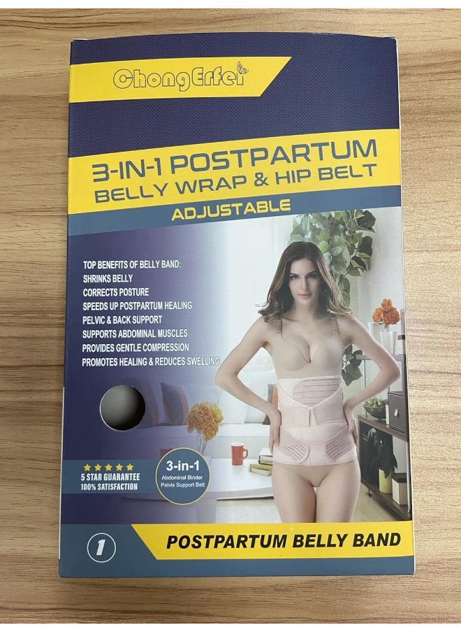 Chongerfei - 3 In 1 Postpartum Support - Recovery Belly/Waist/Pelvis Belt Shapewear Slimming Girdle, Beige, One Size - Image 1