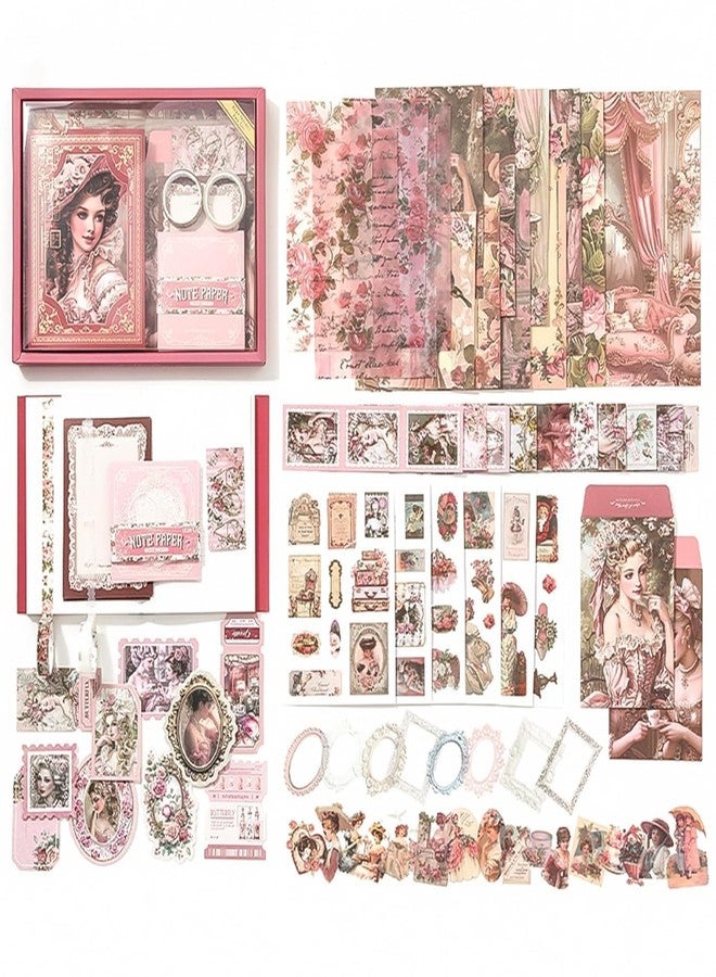 yifely Paper Vintage Aesthetic Scrapbook Kit Scrapbooking Supplies Kit with Bullet Junk Journal,Stationery,A6 Grid Notebook with Graph Ruled Page DIY Journaling Gift for (Vitorian Pink) - Image 3