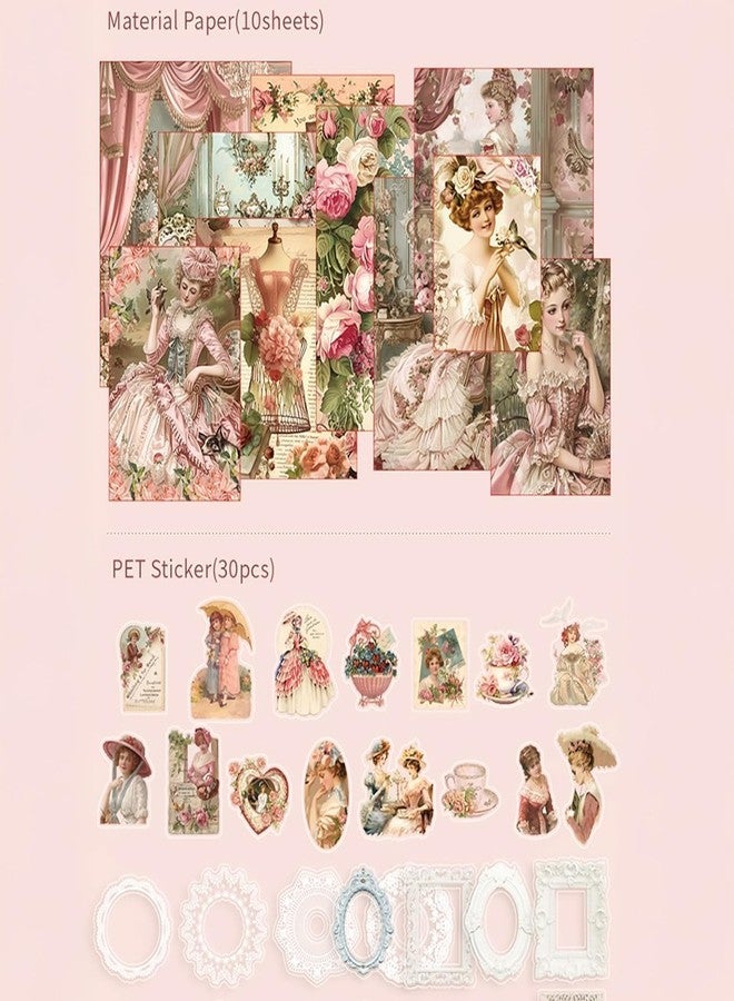yifely Paper Vintage Aesthetic Scrapbook Kit Scrapbooking Supplies Kit with Bullet Junk Journal,Stationery,A6 Grid Notebook with Graph Ruled Page DIY Journaling Gift for (Vitorian Pink) - Image 4